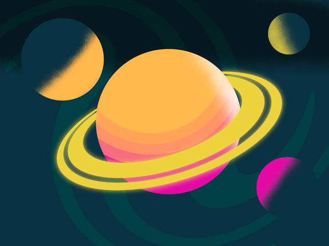 A stylised artwork of a solar system